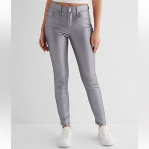 - Mid Rise Gray Metallic Coated Skinny Jeans